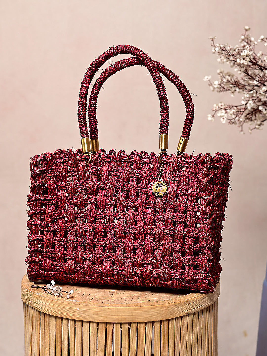 Vegan Handmade Sabai Grass Bag - Wine
