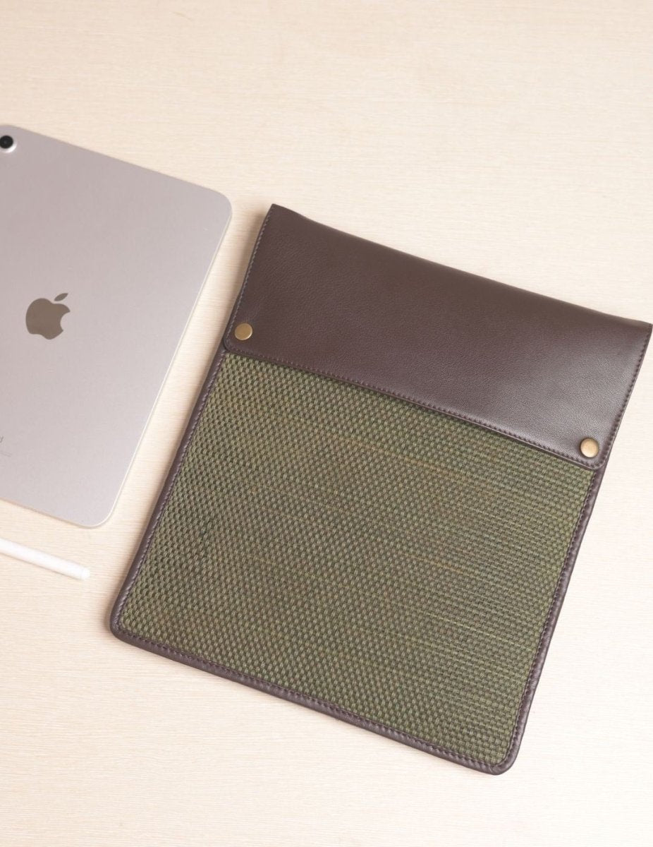 Handmade Madurkathi iPad Sleeve 11” - Olive Green