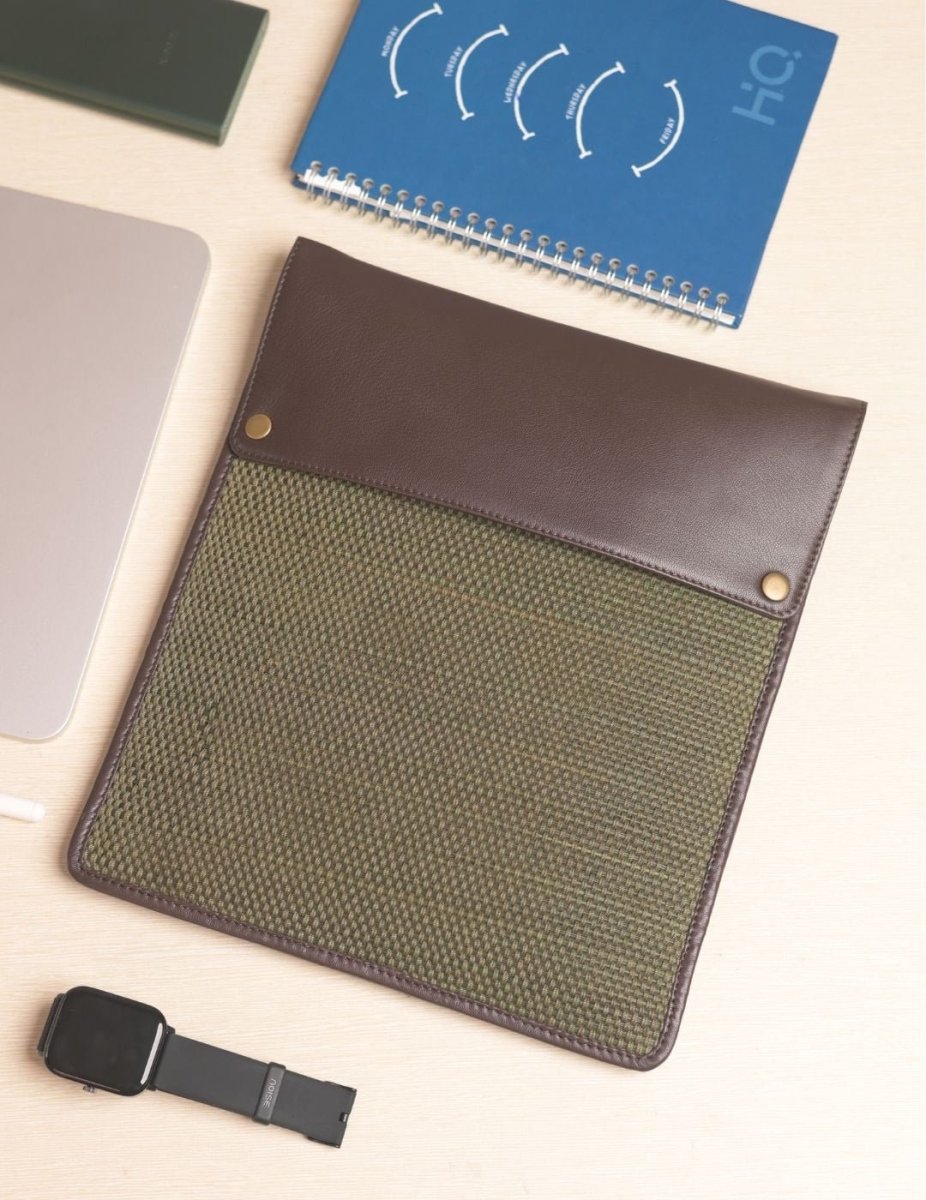 Handmade Madurkathi iPad Sleeve 11” - Olive Green