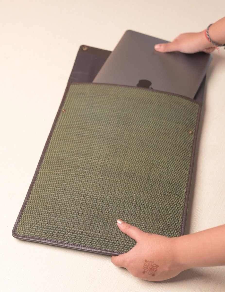 Handmade Madurkathi iPad Sleeve 11” - Olive Green