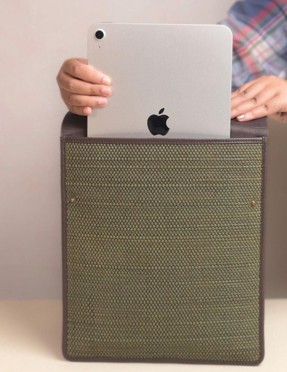 Handmade Madurkathi iPad Sleeve 11” - Olive Green