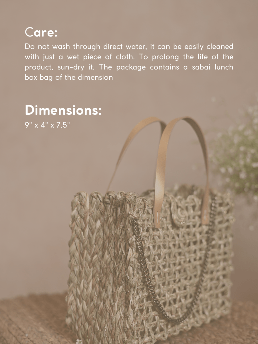 Handmade Sabai Grass Mini Zari Mesh Bag - Natural Gold