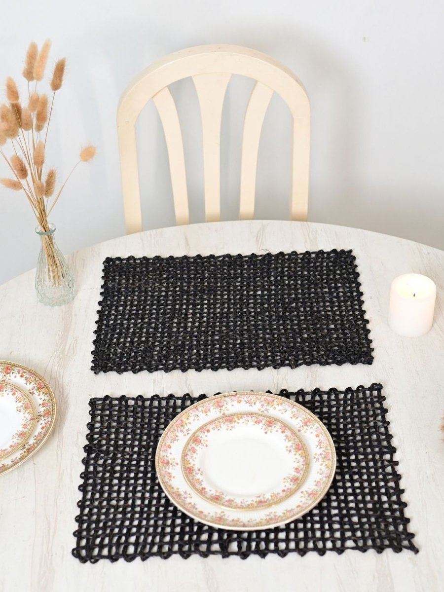 Handmade Sabai Grass Table Mat - Rectangular Set of  6, Black