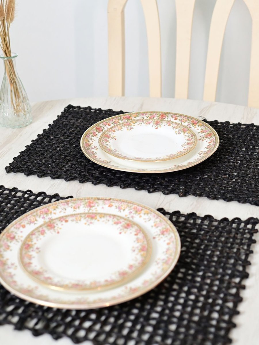 Handmade Sabai Grass Table Mat - Rectangular Set of  6, Black