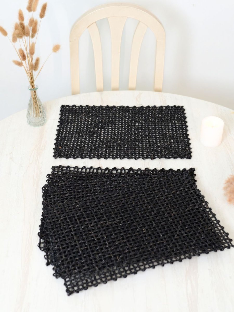 Handmade Sabai Grass Table Mat - Rectangular Set of  6, Black