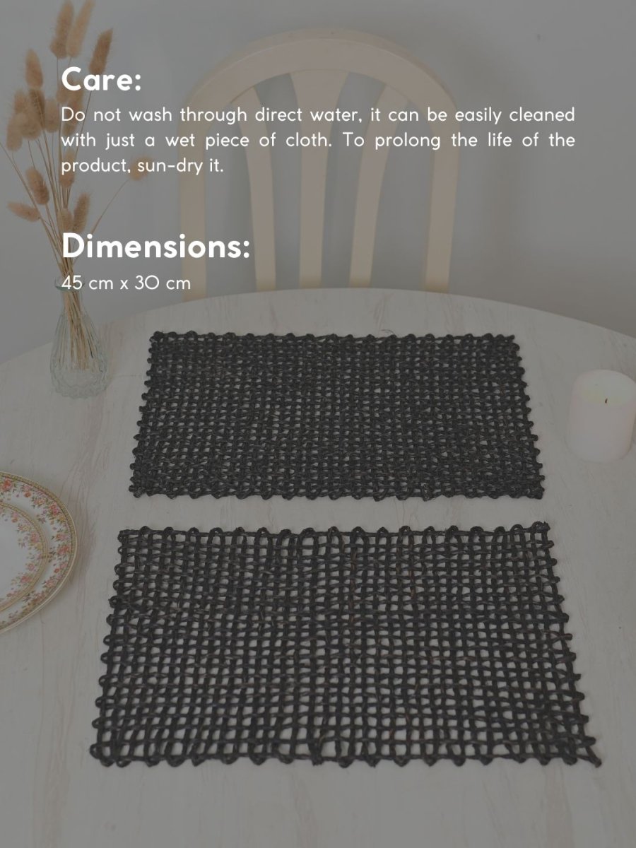 Handmade Sabai Grass Table Mat - Rectangular Set of  6, Black