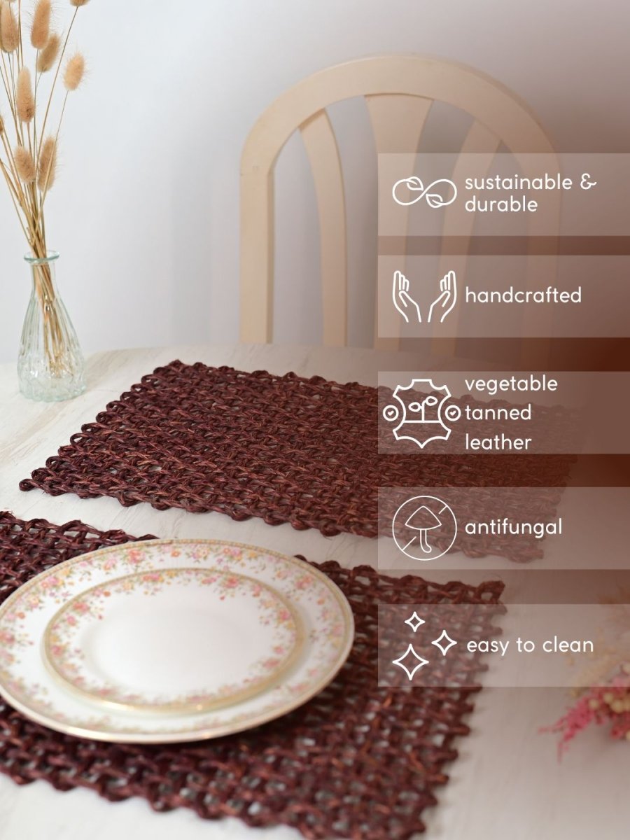 Handmade Sabai Grass Table Mat - Rectangular Set of  6, Brown