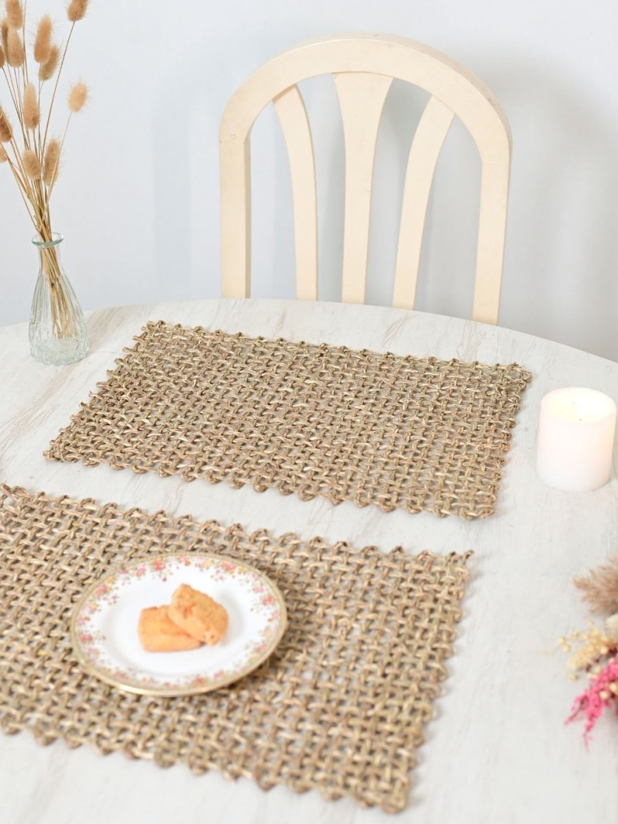 Handmade Sabai Grass Table Mat - Rectangular Set of  6, Natural