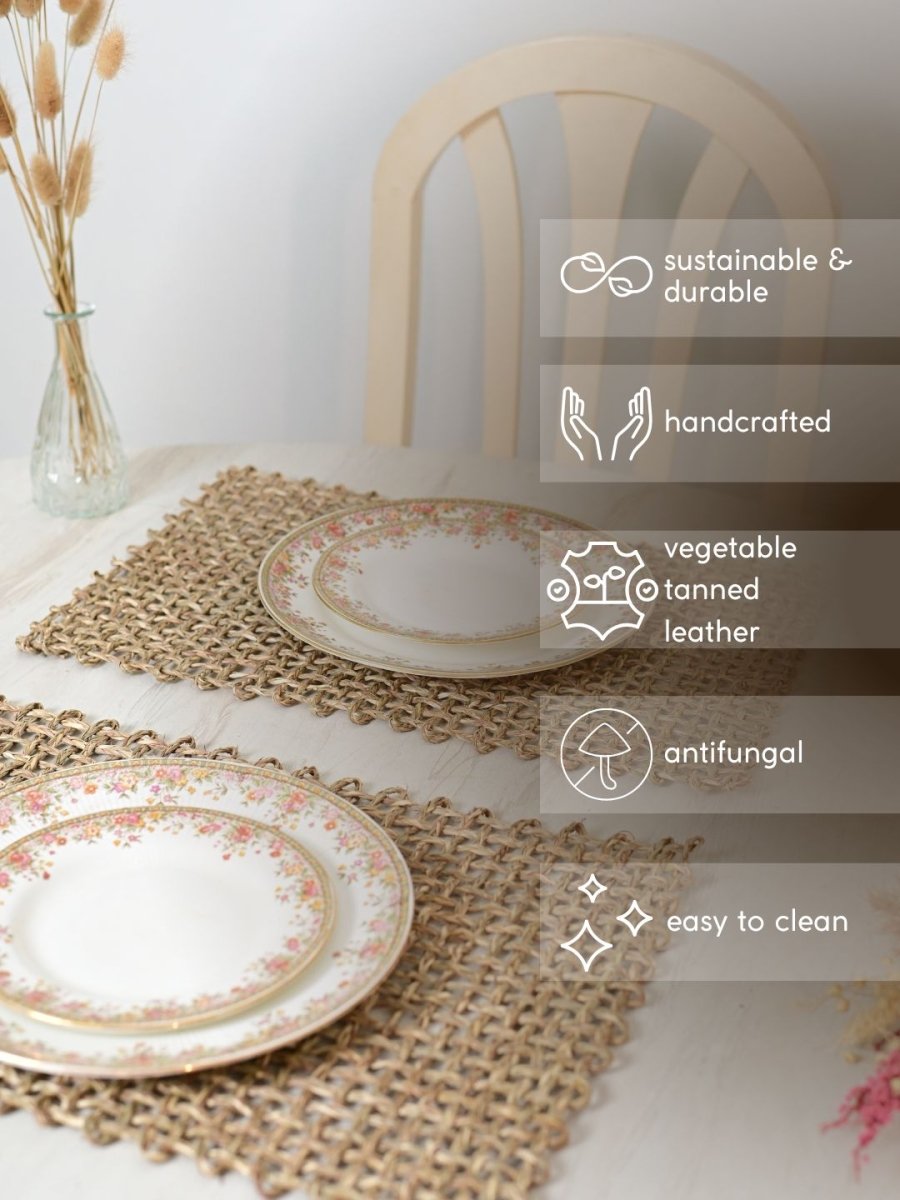 Handmade Sabai Grass Table Mat - Rectangular Set of  6, Natural