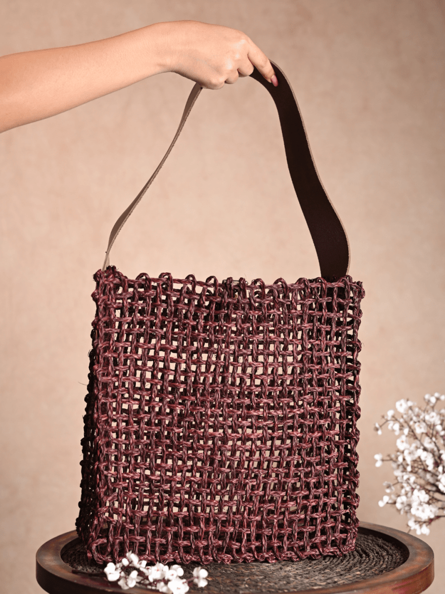Handmade Sabai Grass Uno Mesh Bag - Brown