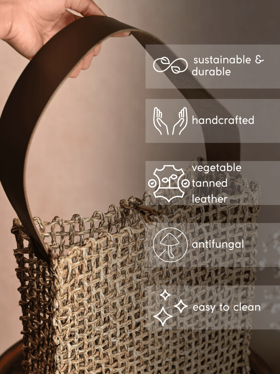 Handmade Sabai Grass Uno Mesh Bag - Natural