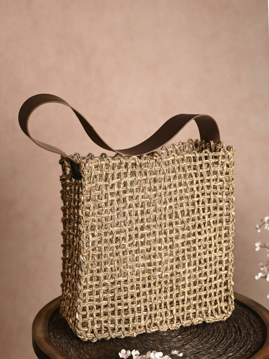 Handmade Sabai Grass Uno Mesh Bag - Natural