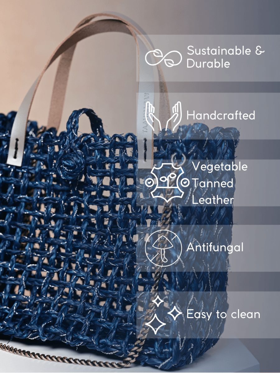 Handmade Sabai Grass Zari Mini Mesh Bag - Neer Silver