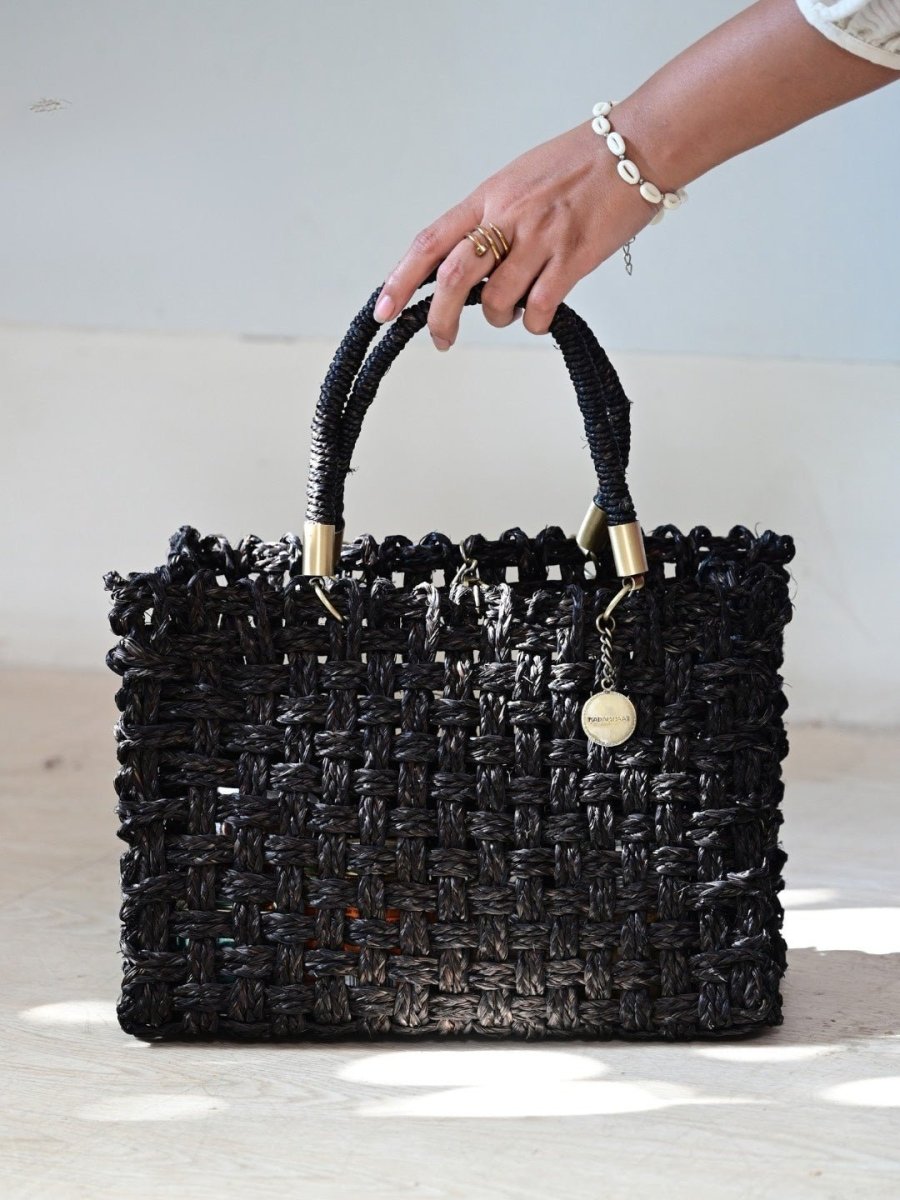 Vegan handmade sabai grass bag - black
