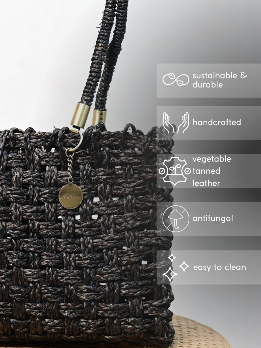 Vegan handmade sabai grass bag - black