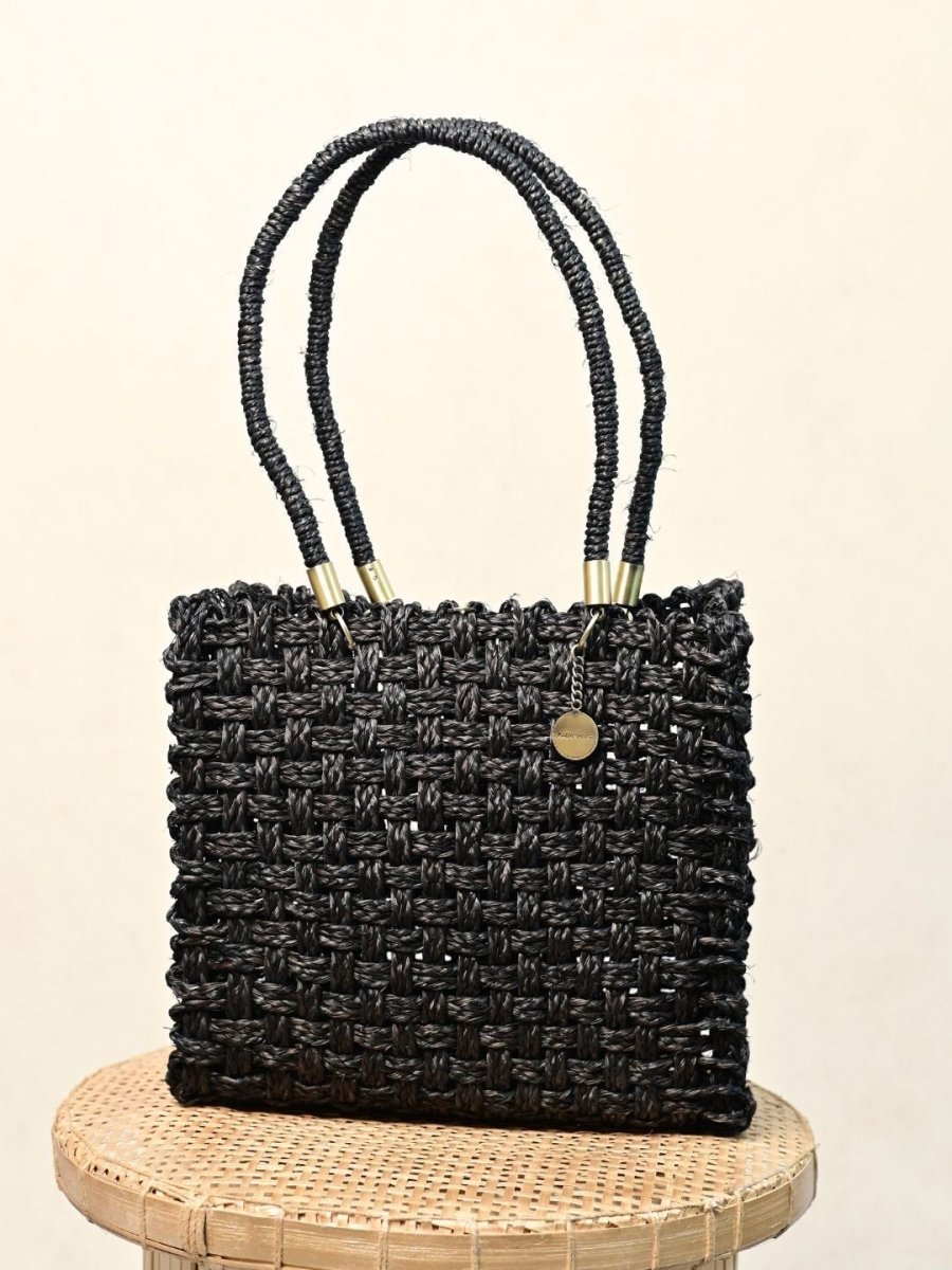 Vegan handmade sabai grass bag - black