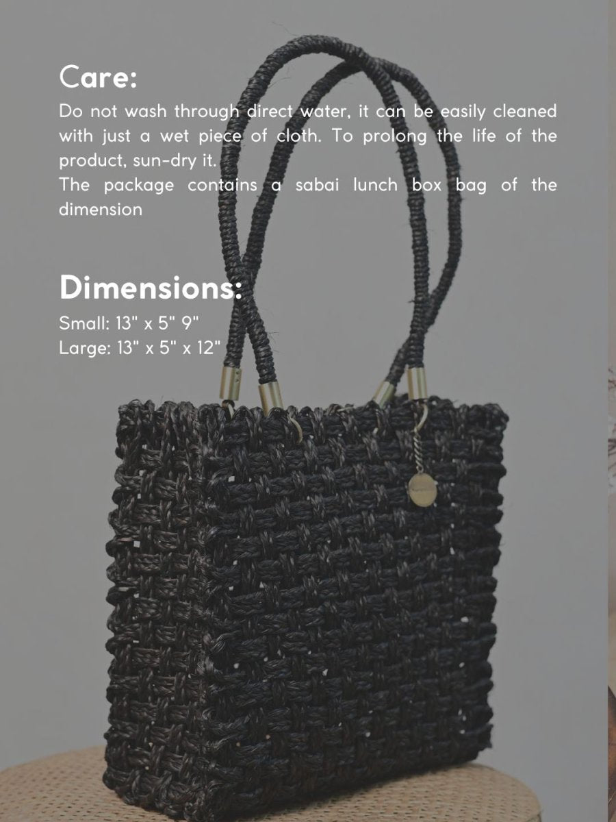 Vegan handmade sabai grass bag - black