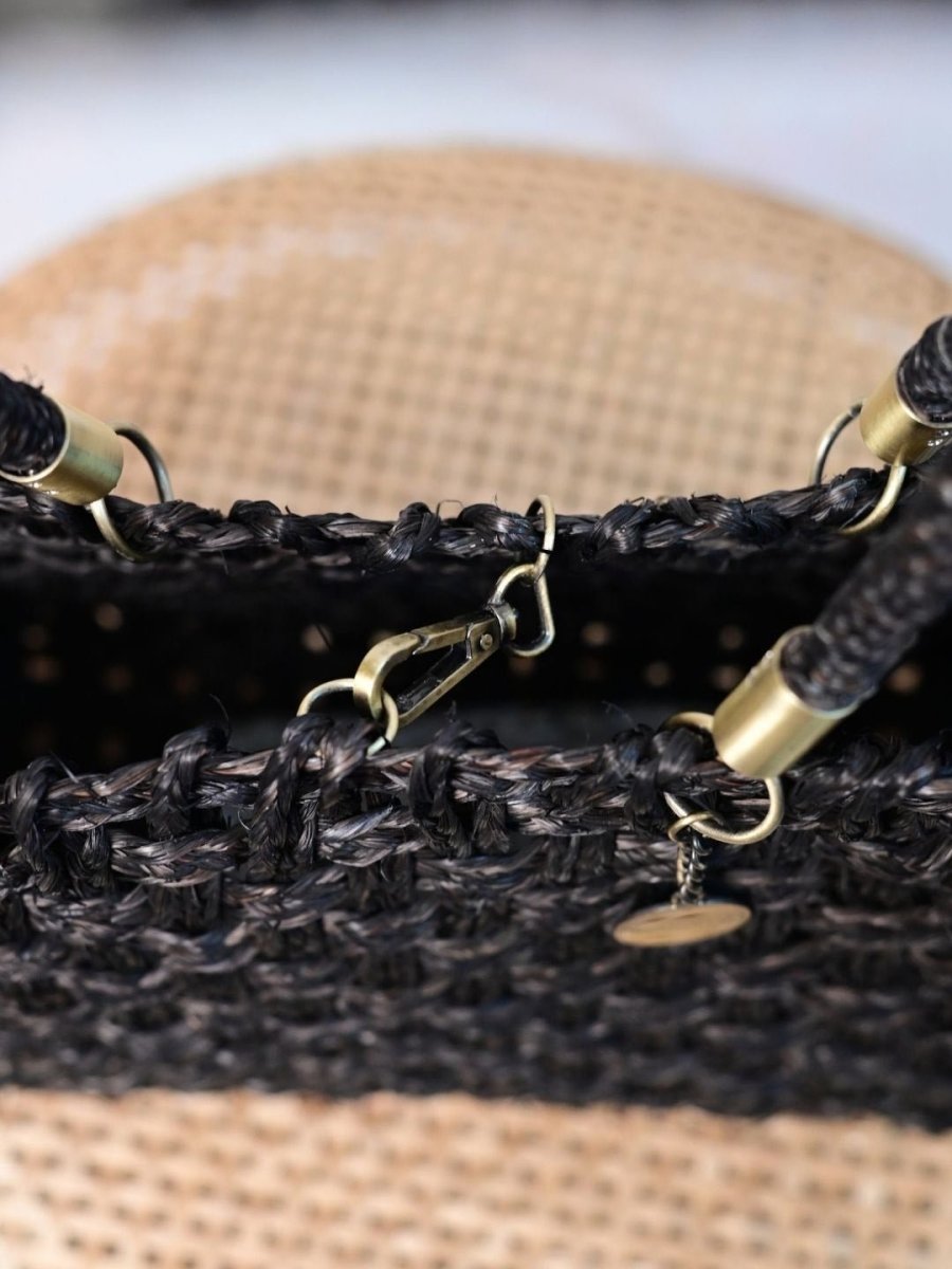 Vegan handmade sabai grass bag - black