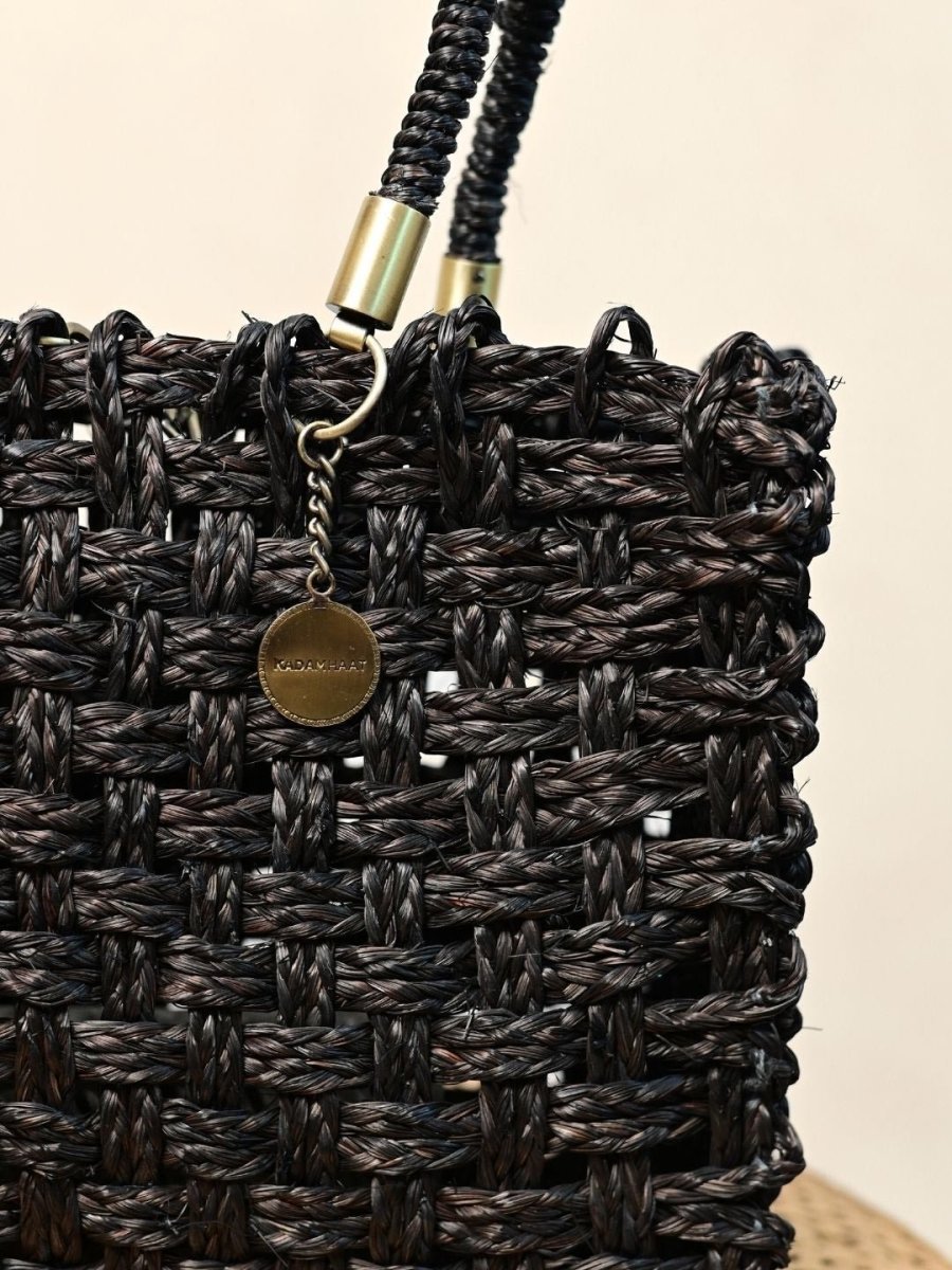 Vegan handmade sabai grass bag - black