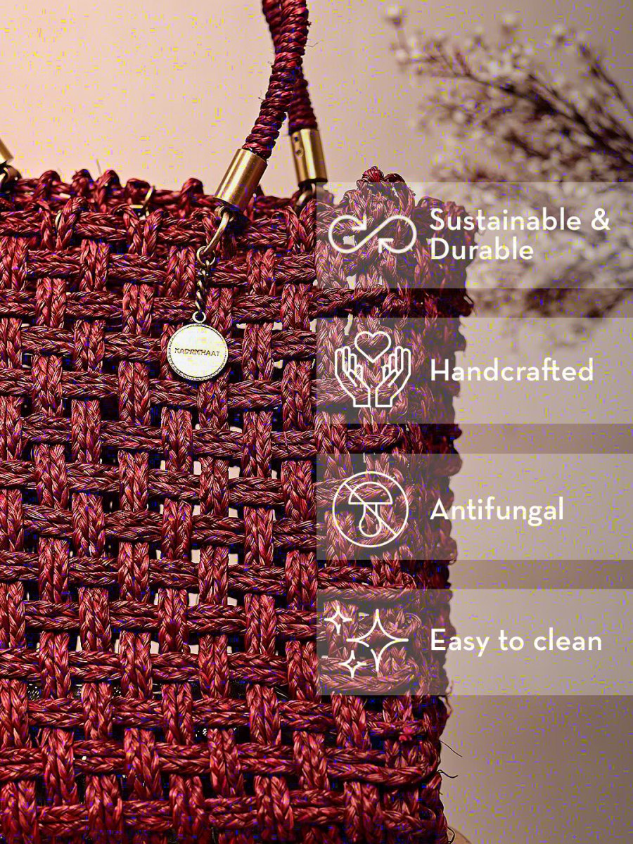 Vegan Handmade Sabai Grass Bag - Wine